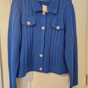 Ann Taylor Cable-Knit Button-Front Sweater Jacket in Blue
